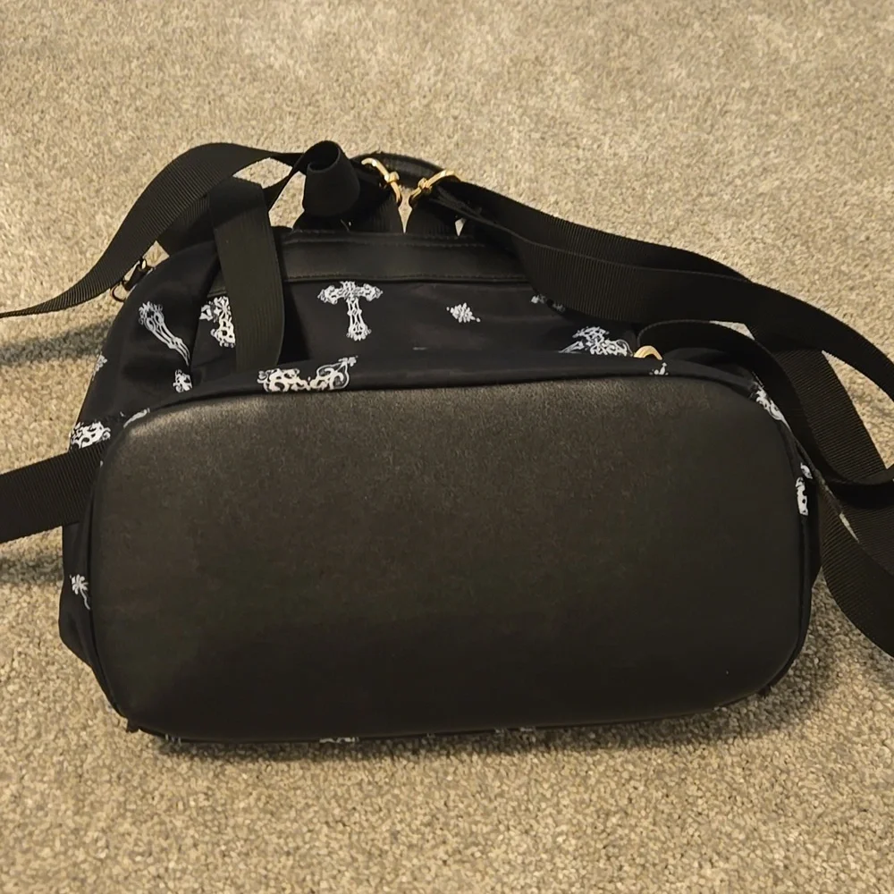 Black Mini Backpack with Cross Pattern And Gold Zippers - Picture 10 of 10